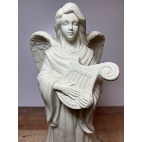 Partylite Vintage White Ceramic Angel Figurine With Wings & Harp Candle Holder - Picture 2 of 8